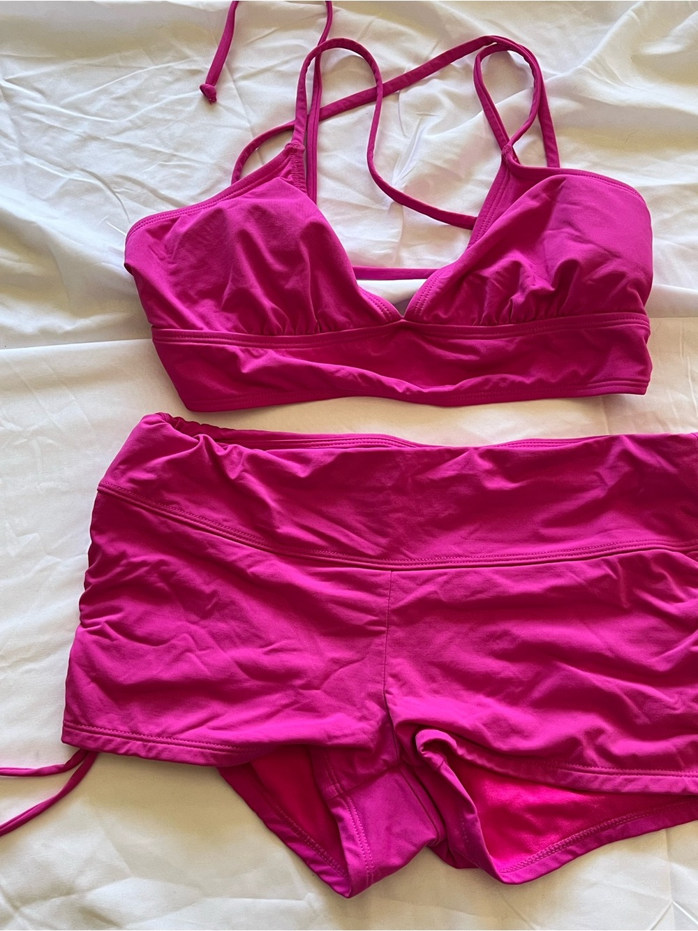 Athleta Fuchsia Hot Pink Two-Piece Bikini Swim Set Size XS-S Boy Shorts and Top
